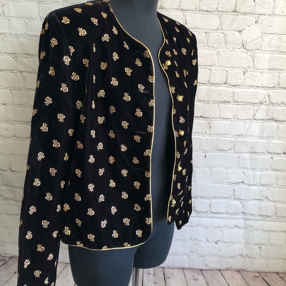 Vintage Norton McNaughton Embroidered Bee Gold Velvet Blazer - Picture 5 of 9